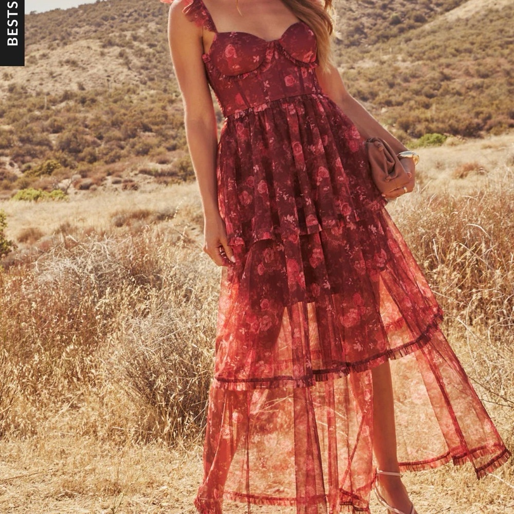 Vici Burgundy Floral Ruffled Maxi Dress - Picture 3 of 4